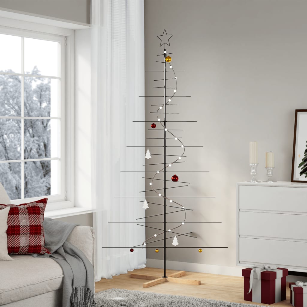 vidaXL Árbol de Navidad metal negro con base de madera 210 cm