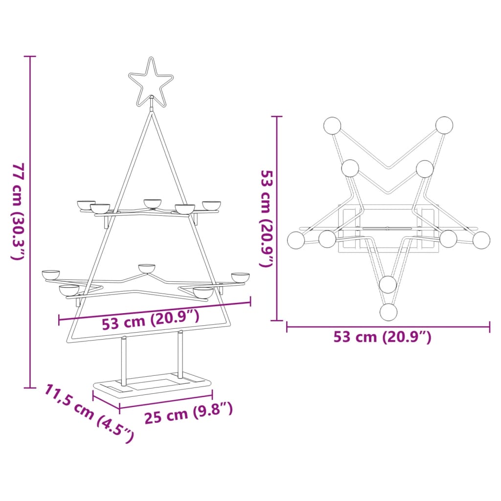 vidaXL Árbol de Navidad para decoración metal negro 75 cm