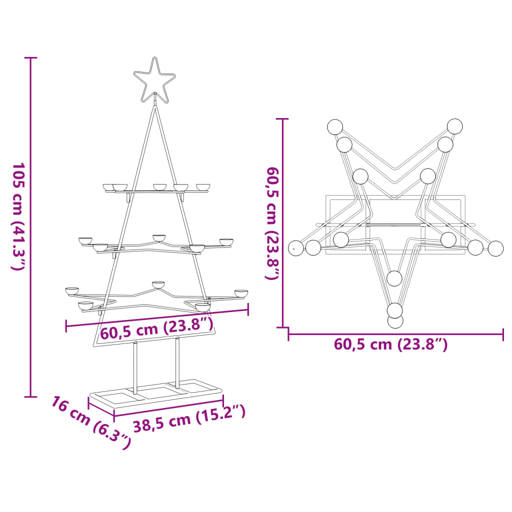 vidaXL Árbol de Navidad para decoración metal negro 105 cm