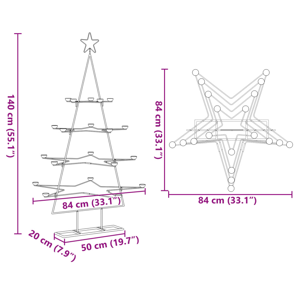 vidaXL Árbol de Navidad para decoración metal negro 140 cm