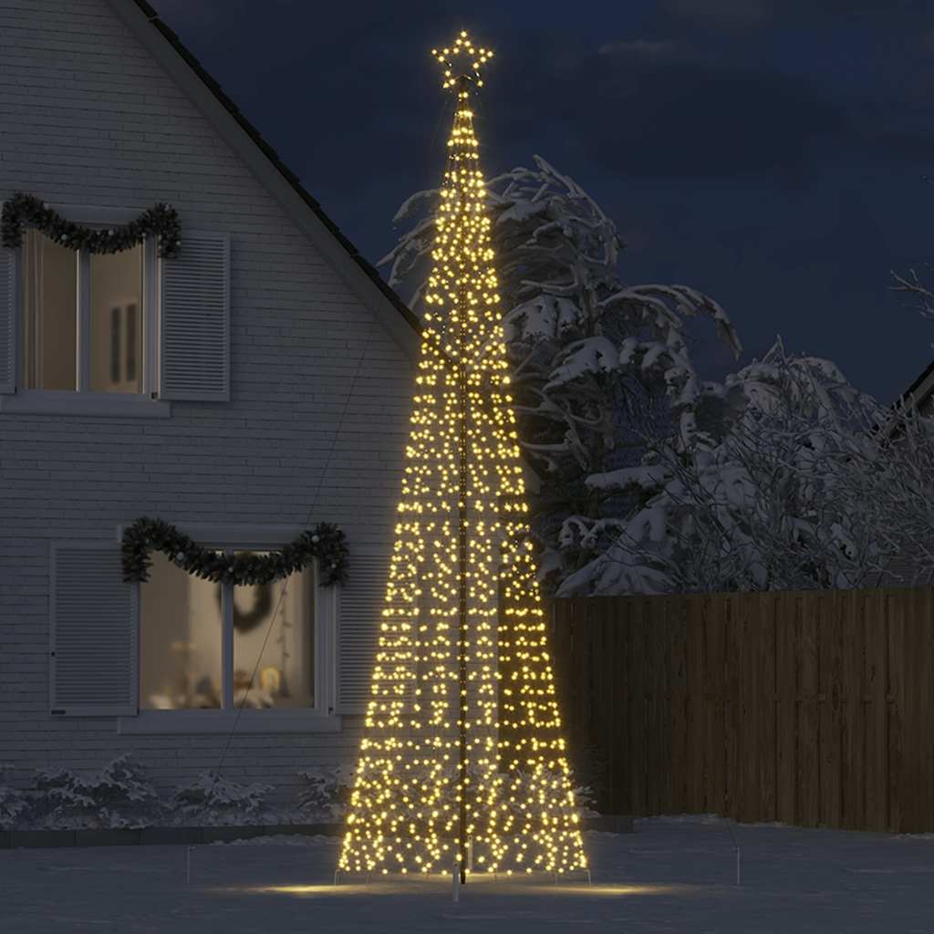 vidaXL Árbol de Navidad cono con estacas 1534 LEDs blanco cálido 500cm