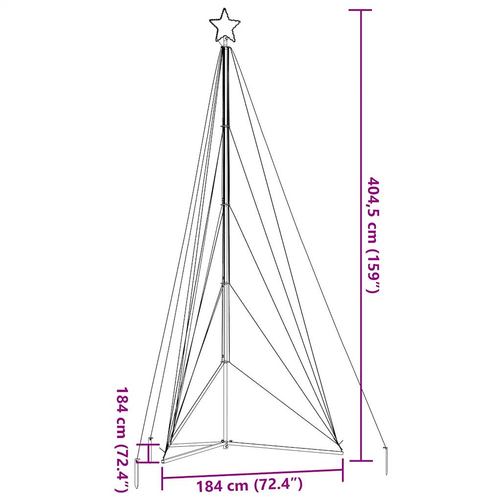 vidaXL Luces para árbol de Navidad 615 LEDs blanco cálido 404,5 cm