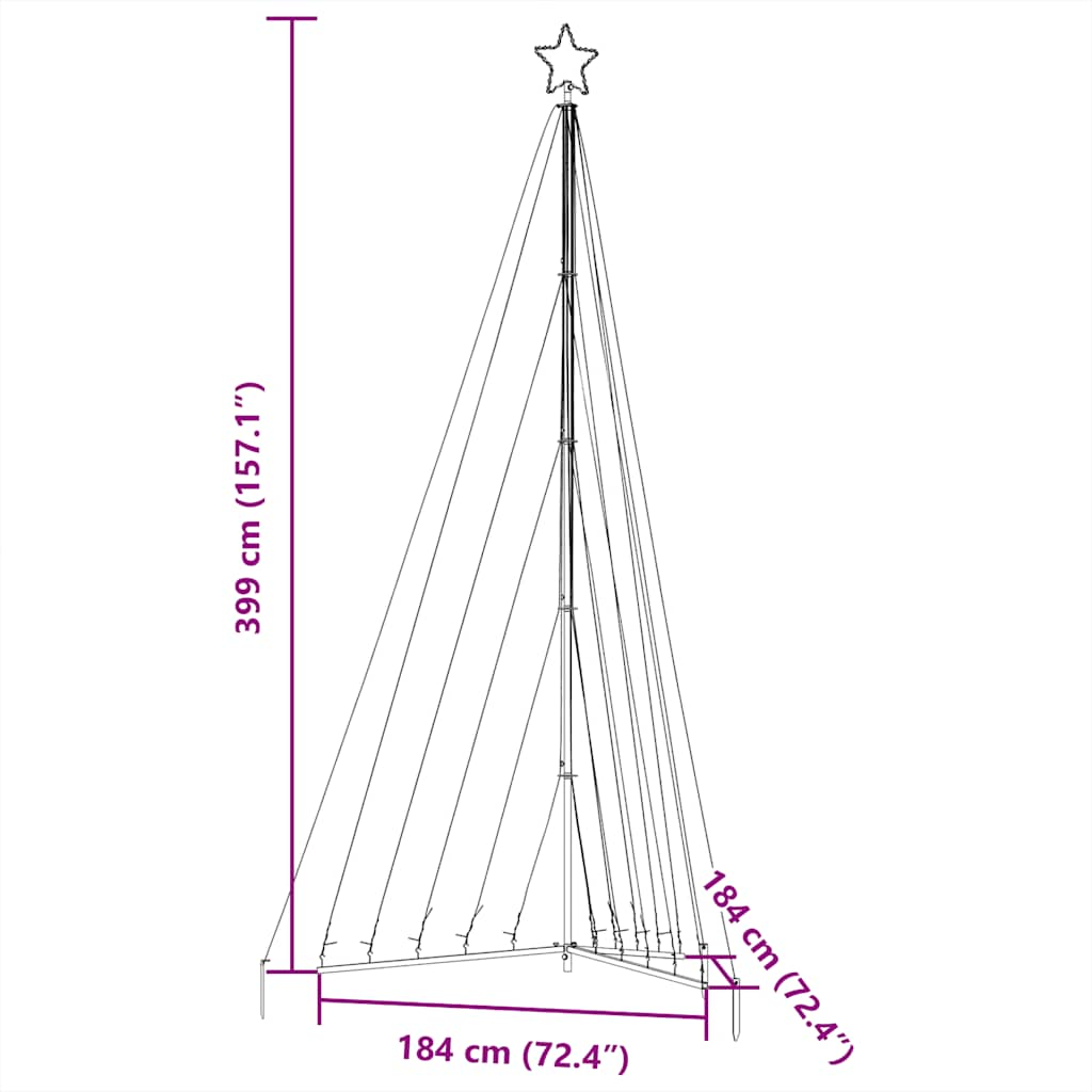 vidaXL Luces para árbol de Navidad 570 LEDs blanco cálido 399 cm