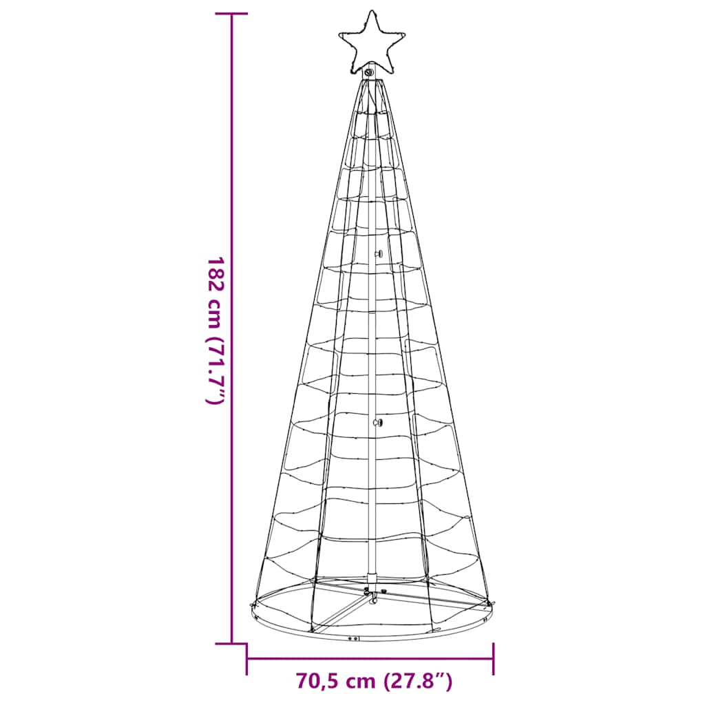 vidaXL Árbol de Navidad cono de luz 200 LEDs de colores 182 cm