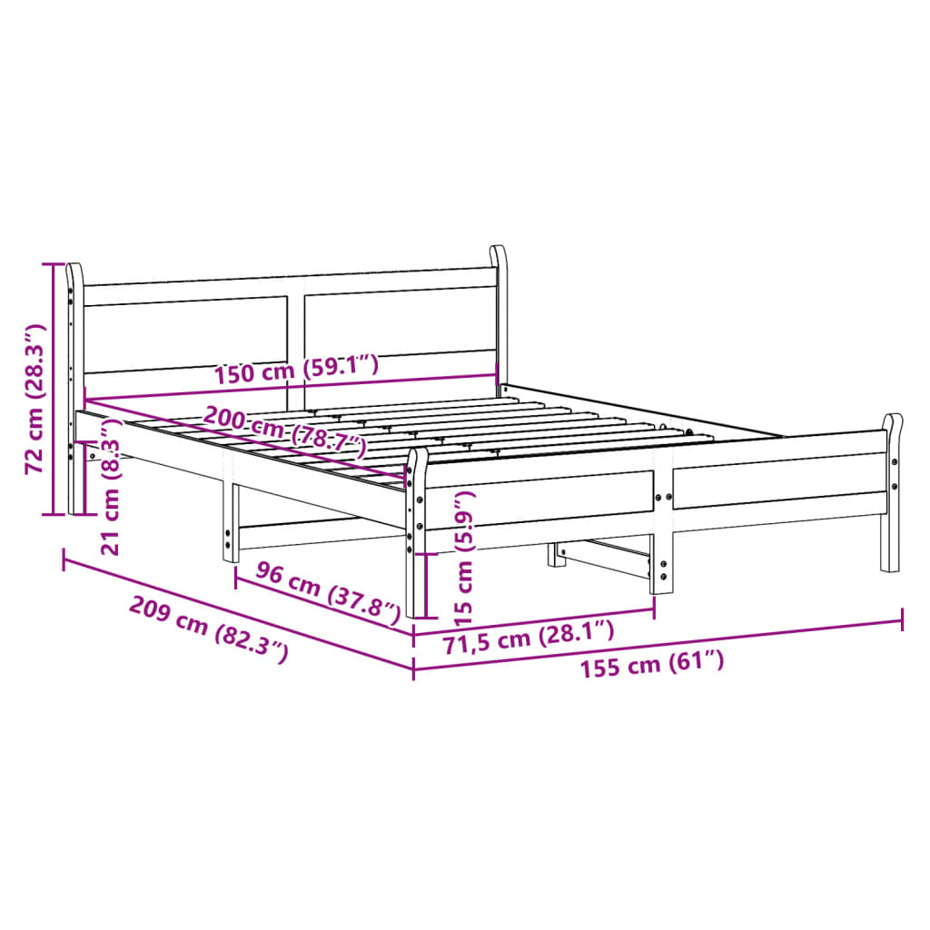 vidaXL Estructura de cama sin colchón madera de pino blanco 150x200 cm