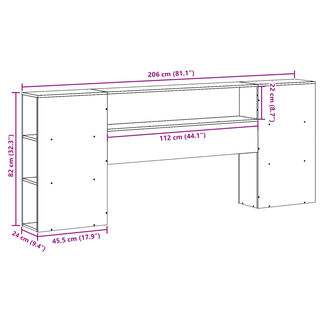 vidaXL Cabecero de cama con almacenaje madera maciza de pino 200 cm