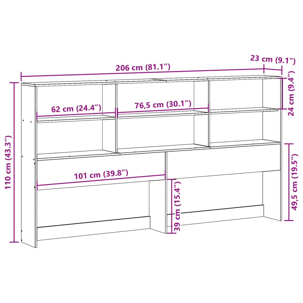 vidaXL Cabecero de cama con almacenaje madera maciza de pino 200 cm