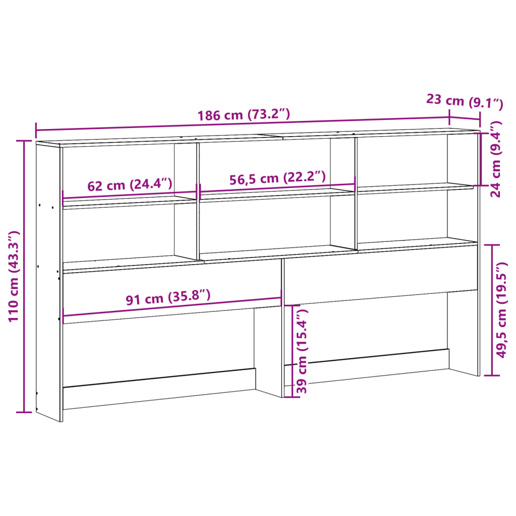 vidaXL Cabecero de cama con almacenaje madera maciza de pino 180 cm