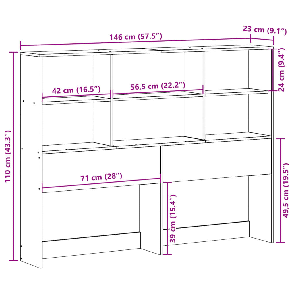 vidaXL Cabecero de cama con almacenaje madera maciza de pino 140 cm