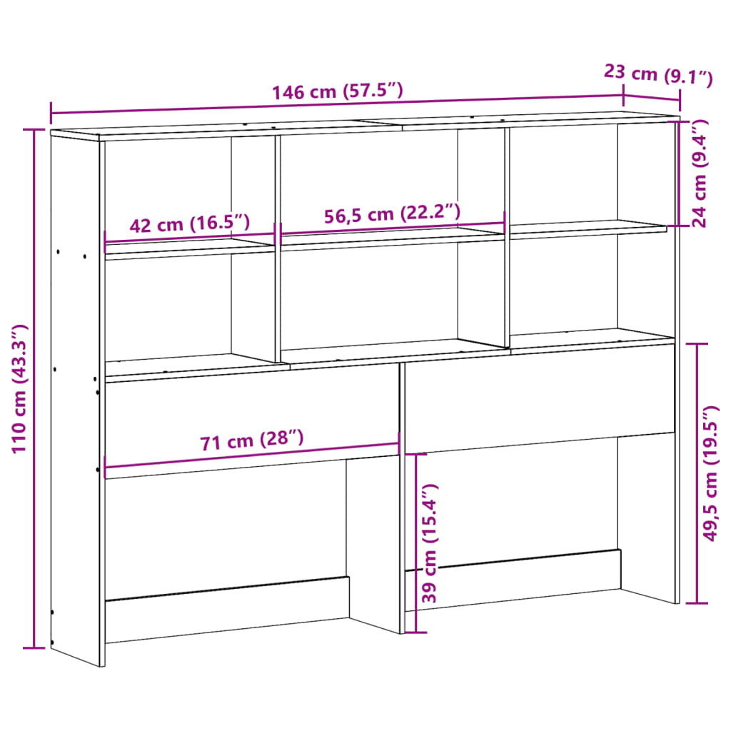 vidaXL Cabecero de cama almacenaje madera maciza pino blanco 140 cm