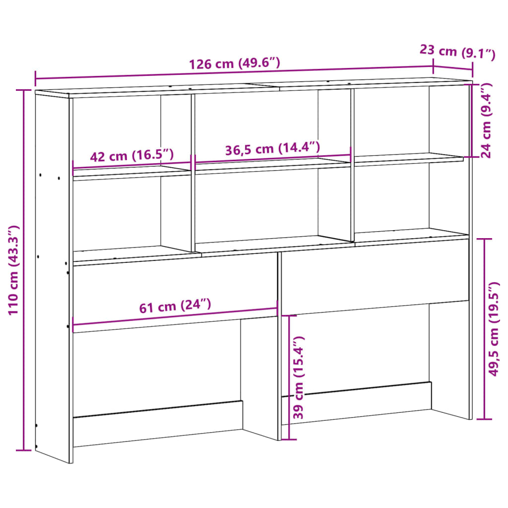 vidaXL Cabecero de cama con almacenaje madera maciza de pino 120 cm