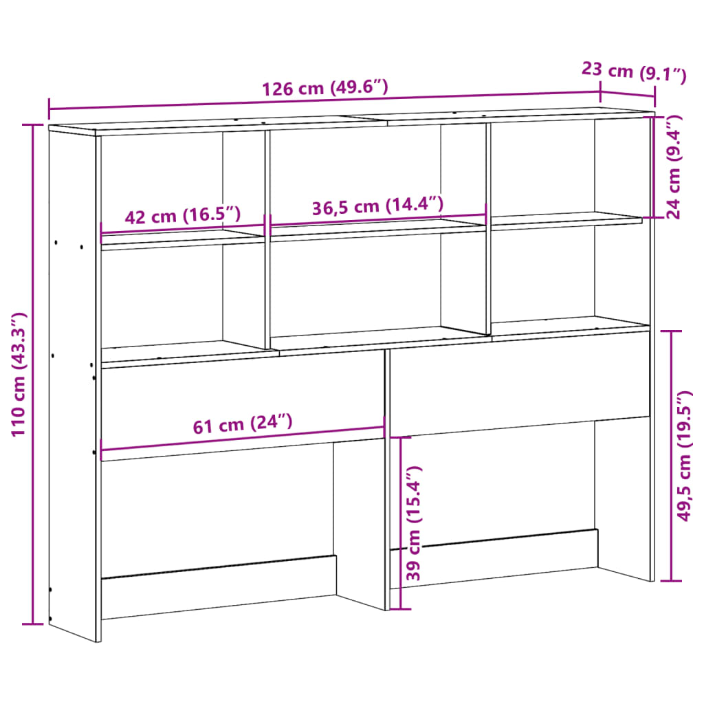 vidaXL Cabecero de cama almacenaje madera maciza pino blanco 120 cm