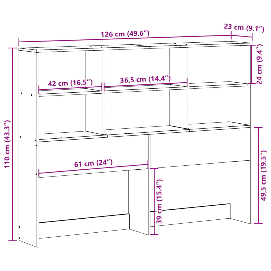 vidaXL Cabecero de cama almacenaje madera maciza pino marrón 120 cm