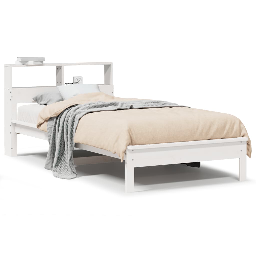 vidaXL Cama con estantería sin colchón madera maciza blanca 100x200 cm