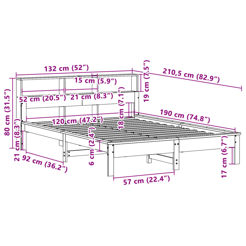 vidaXL Cama con estantería sin colchón madera maciza de pino 120x190cm