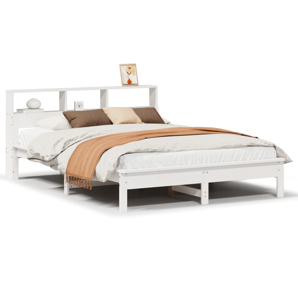 vidaXL Cama con estantería sin colchón madera maciza blanca 120x190 cm