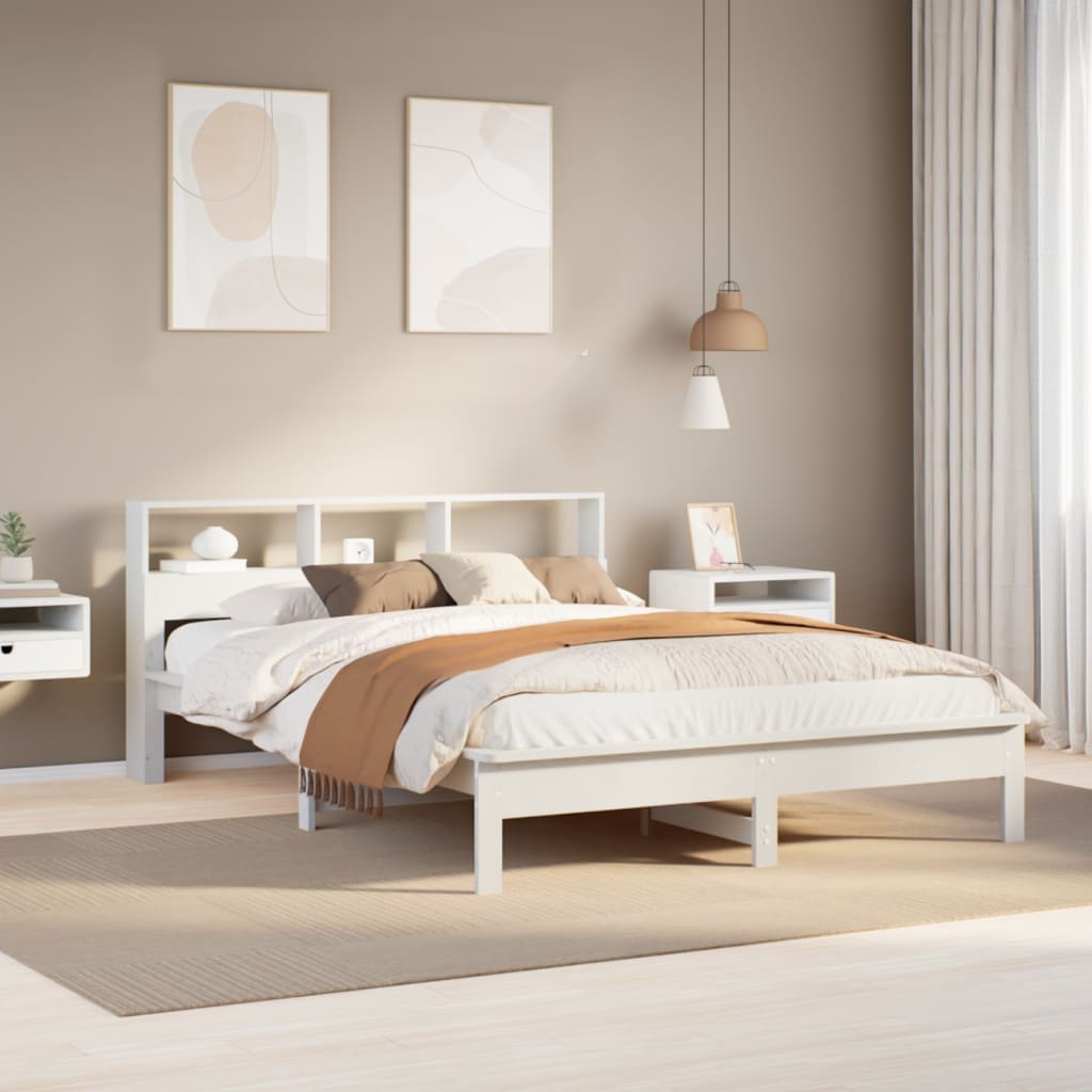 vidaXL Cama con estantería sin colchón madera maciza blanca 120x190 cm