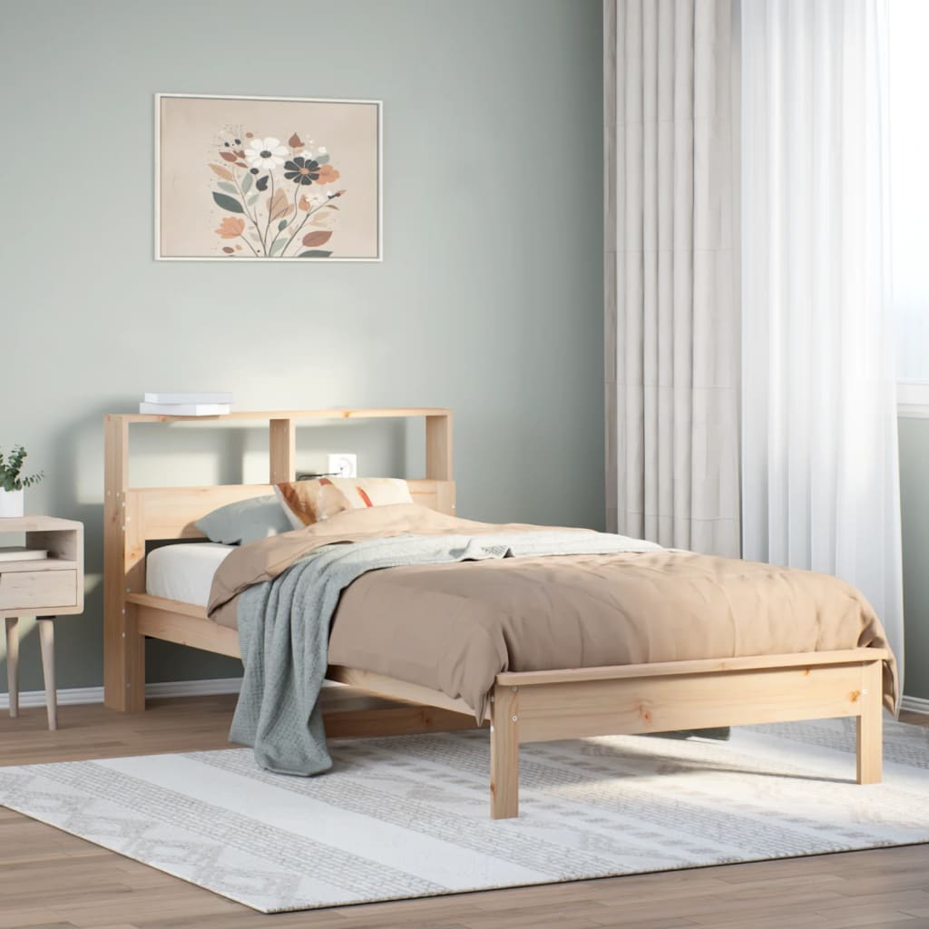 vidaXL Cama con estantería sin colchón madera maciza de pino 75x190 cm