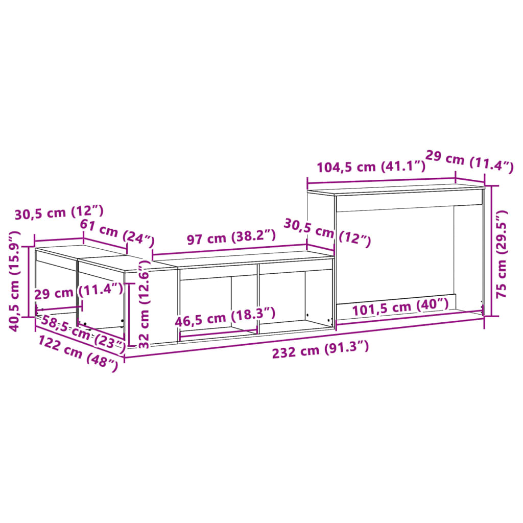 vidaXL Mueble con escritorio madera maciza pino 232x122x75 cm