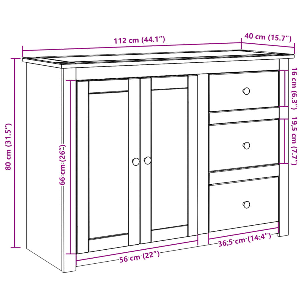 vidaXL Aparador con cajones Panama madera maciza pino 112x40x80 cm