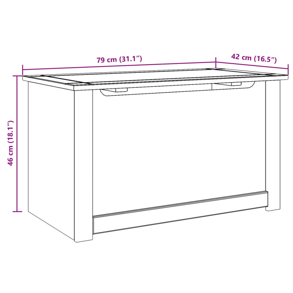 vidaXL Baúl almacenaje con tapa Panama madera maciza pino 79x42x46 cm