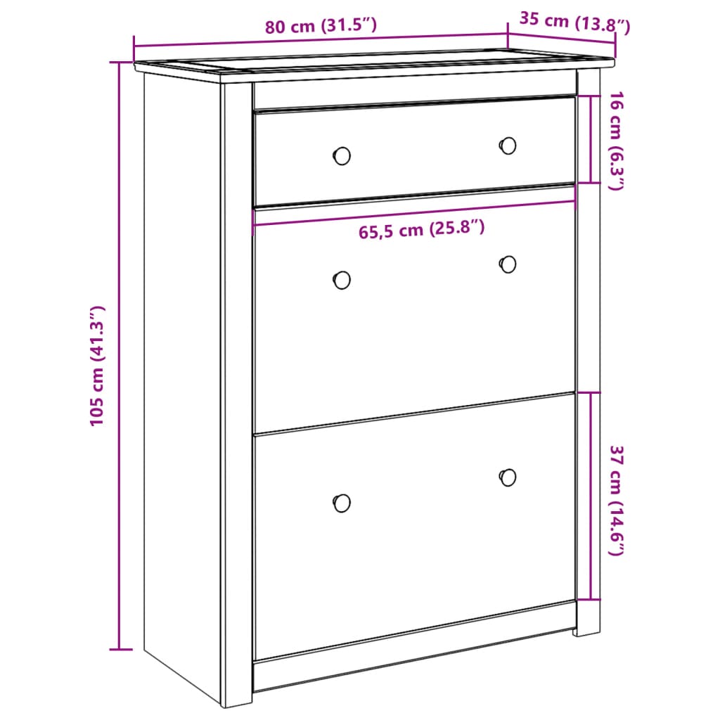 vidaXL Mueble zapatero Panama madera maciza de pino 80x35x105 cm