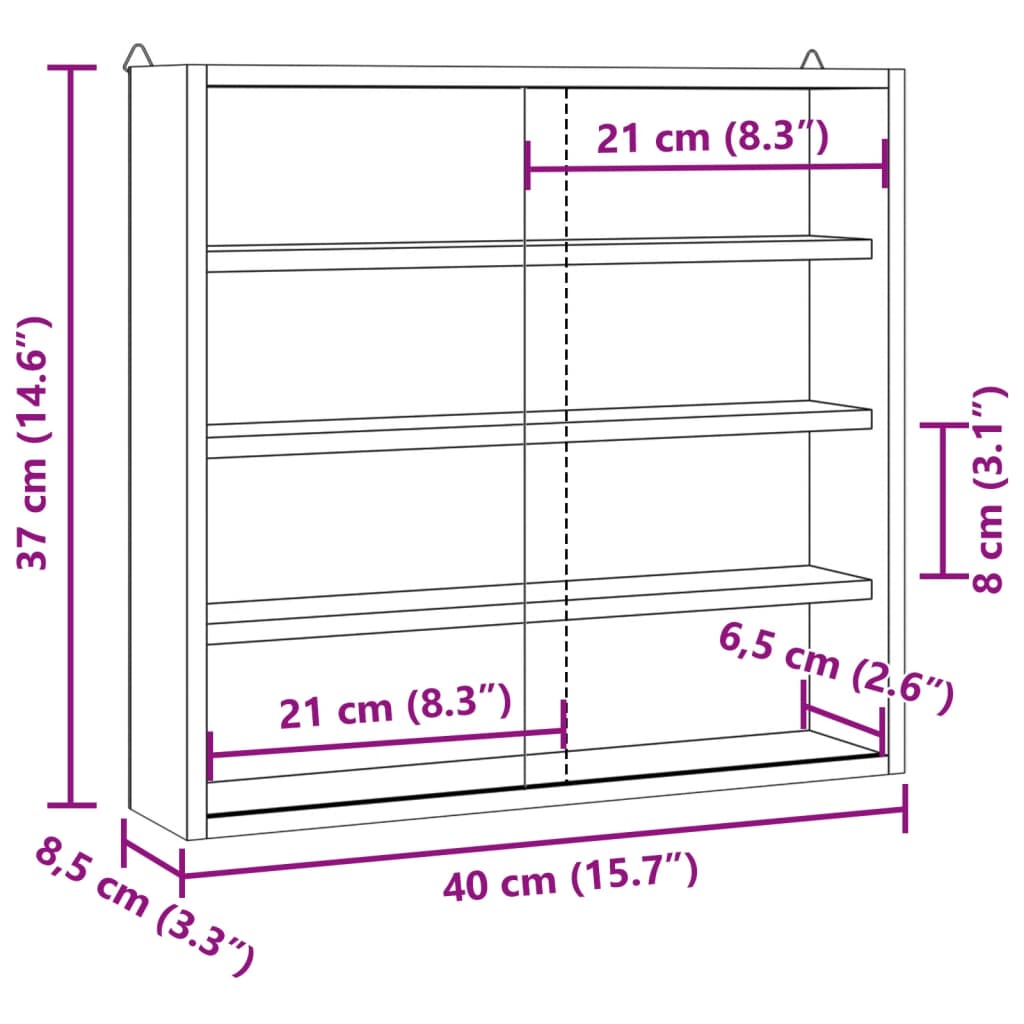 vidaXL Vitrina de pared con puertas 40x8,5x37 cm