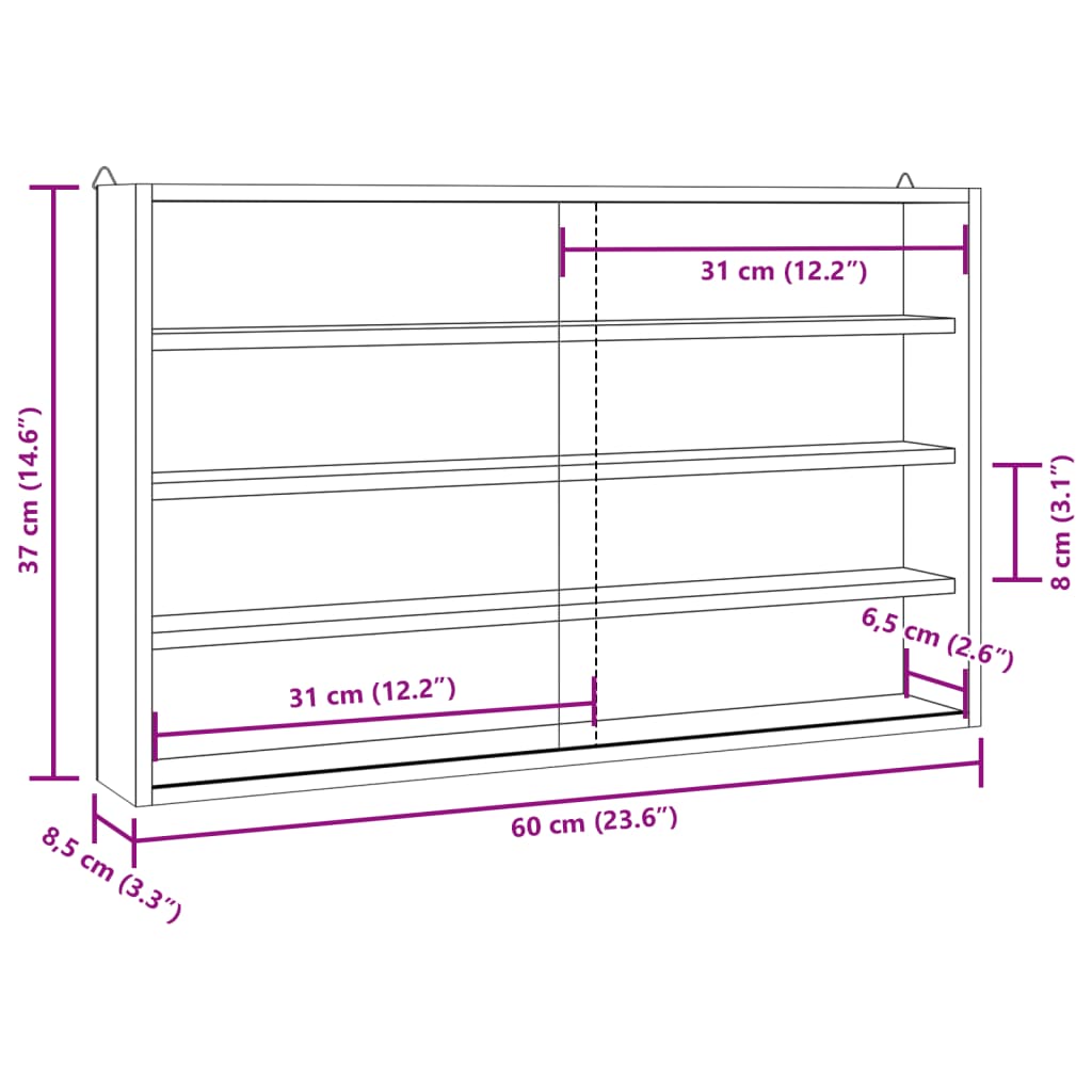 vidaXL Vitrina de pared con puertas 60x8,5x37 cm