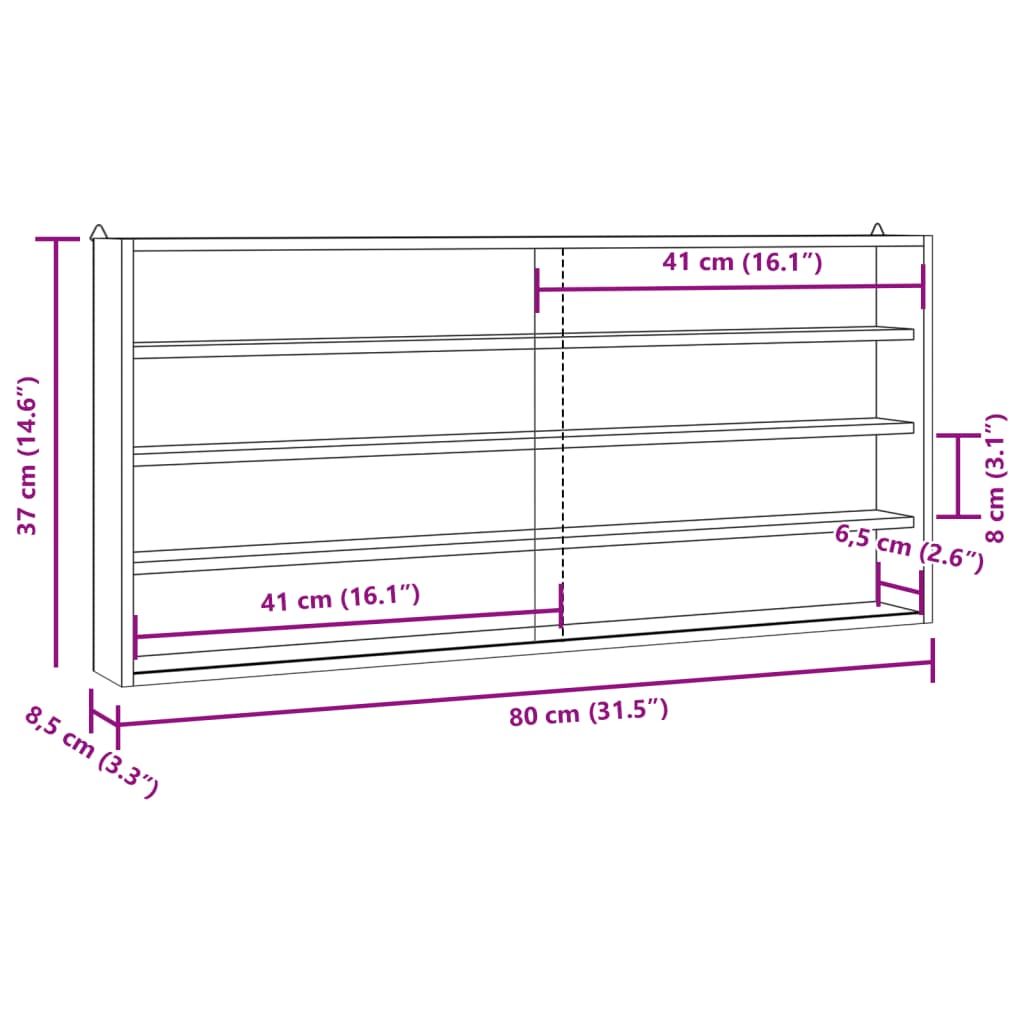 vidaXL Vitrina de pared con puertas 80x8,5x37 cm