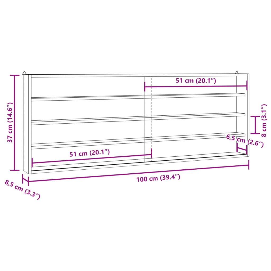 vidaXL Vitrina de pared con puertas 100x8,5x37 cm