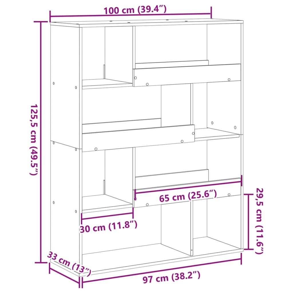 vidaXL Estantería de madera de ingeniería negra 100x33x125,5 cm