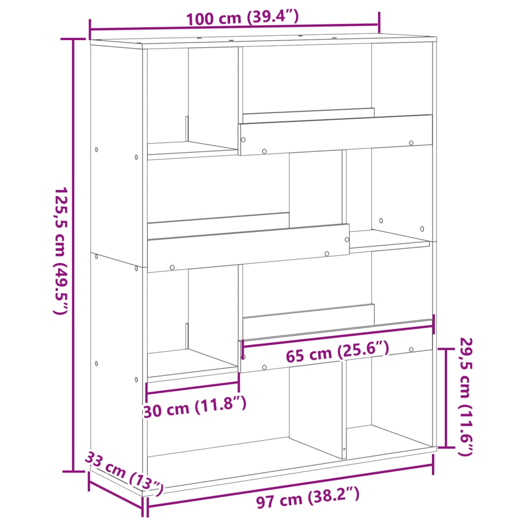 vidaXL Estantería madera de ingeniería roble ahumado 100x33x125,5 cm