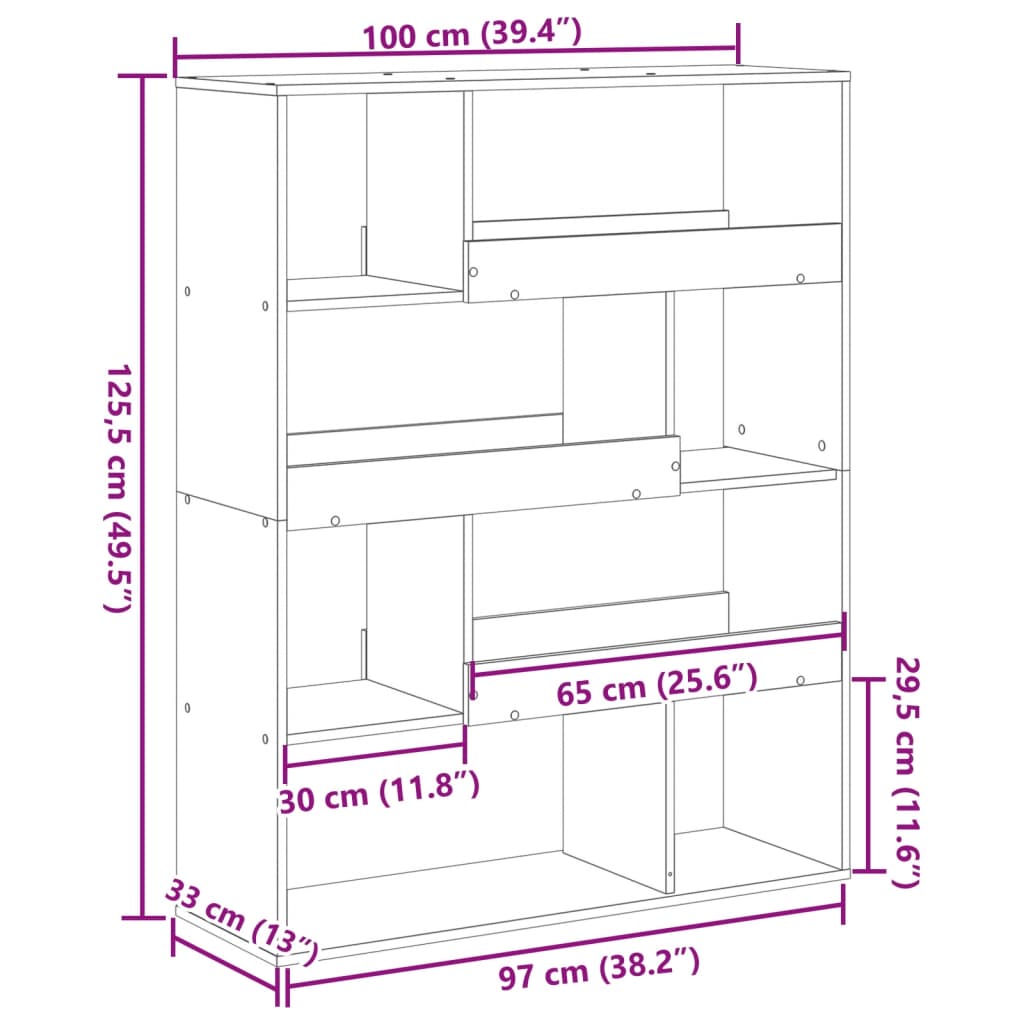 vidaXL Estantería de madera de ingeniería marrón roble 100x33x125,5 cm