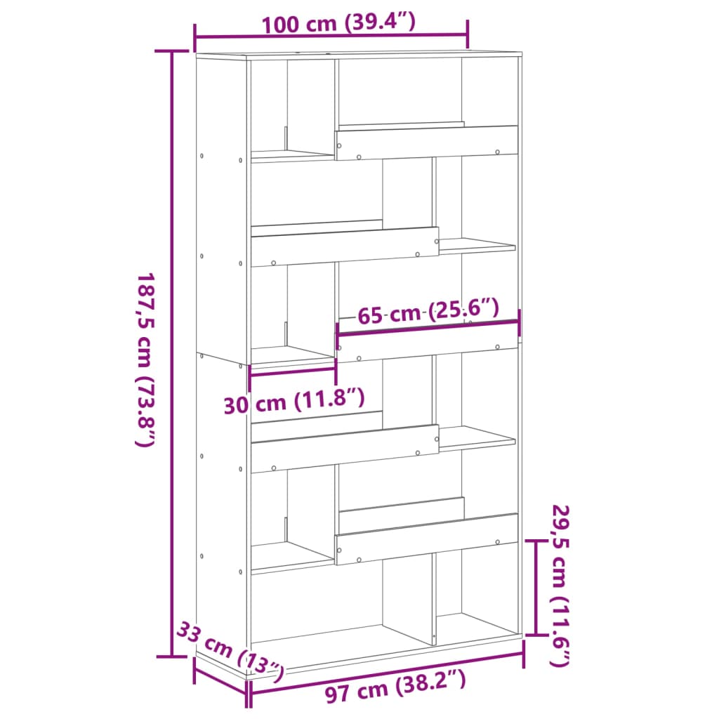 vidaXL Estantería de madera de ingeniería blanca 100x33x187,5 cm