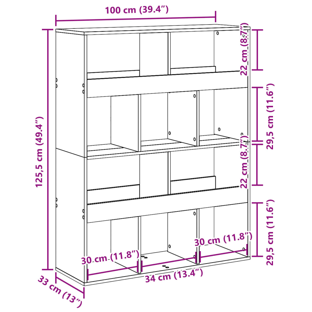 vidaXL Estantería de madera de ingeniería negra 100x33x125,5 cm