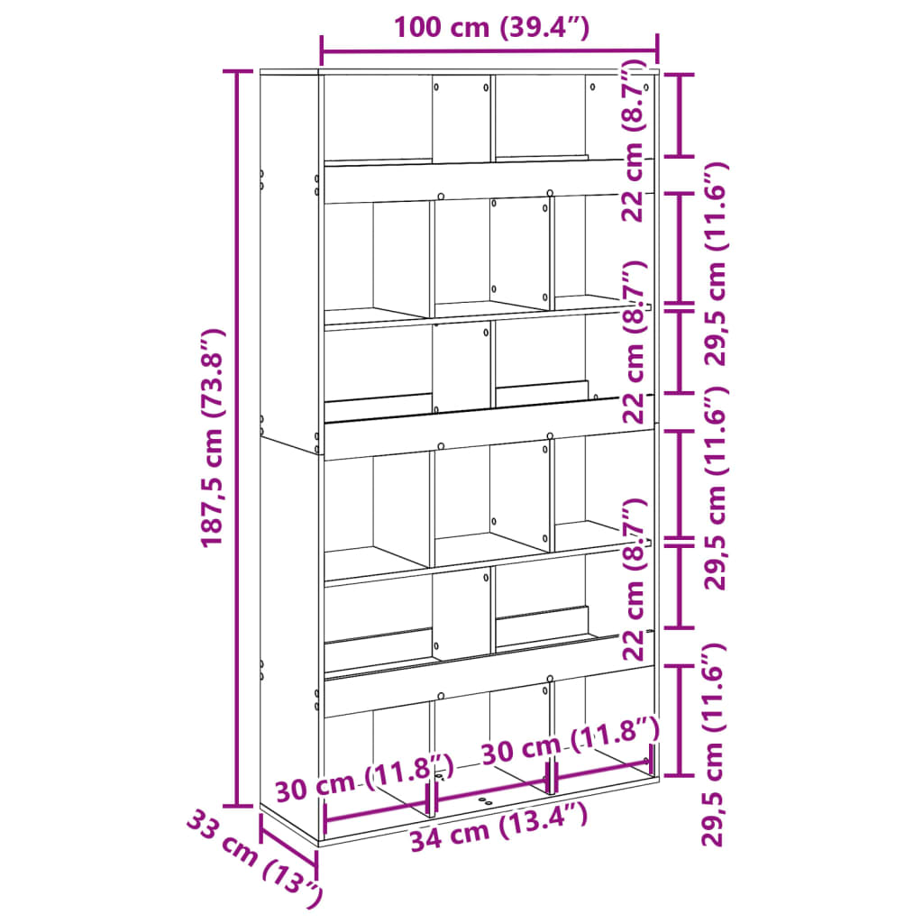 vidaXL Estantería de madera de ingeniería negra 100x33x187,5 cm