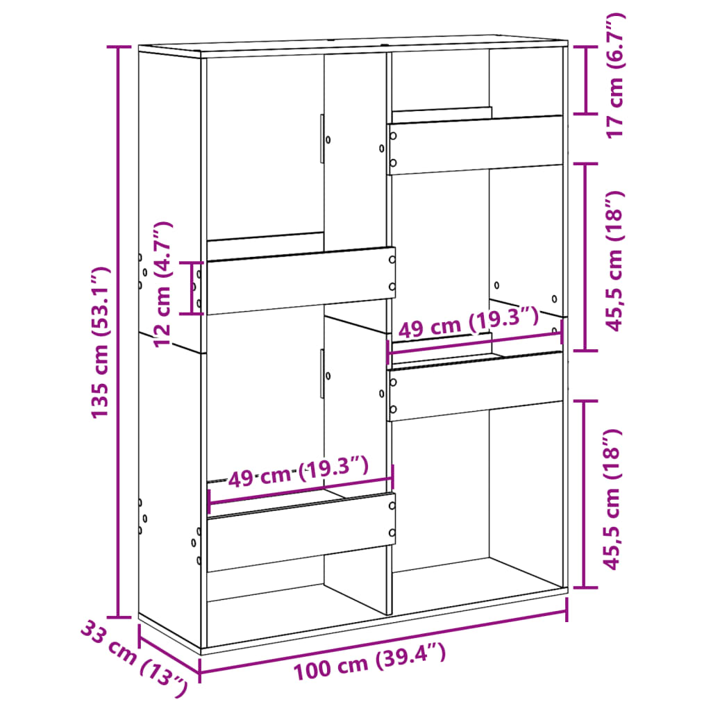 vidaXL Estantería de madera de ingeniería negra 100x33x135 cm