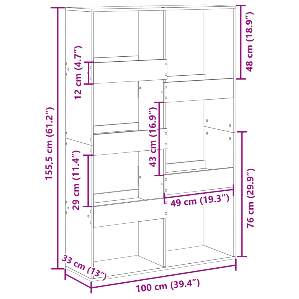 vidaXL Estantería de madera de ingeniería negra 100x33x155,5 cm