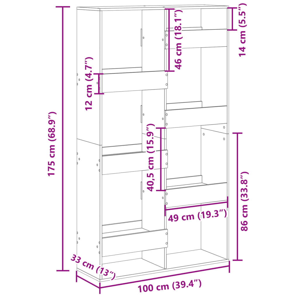 vidaXL Estantería de madera de ingeniería negra 100x33x175 cm