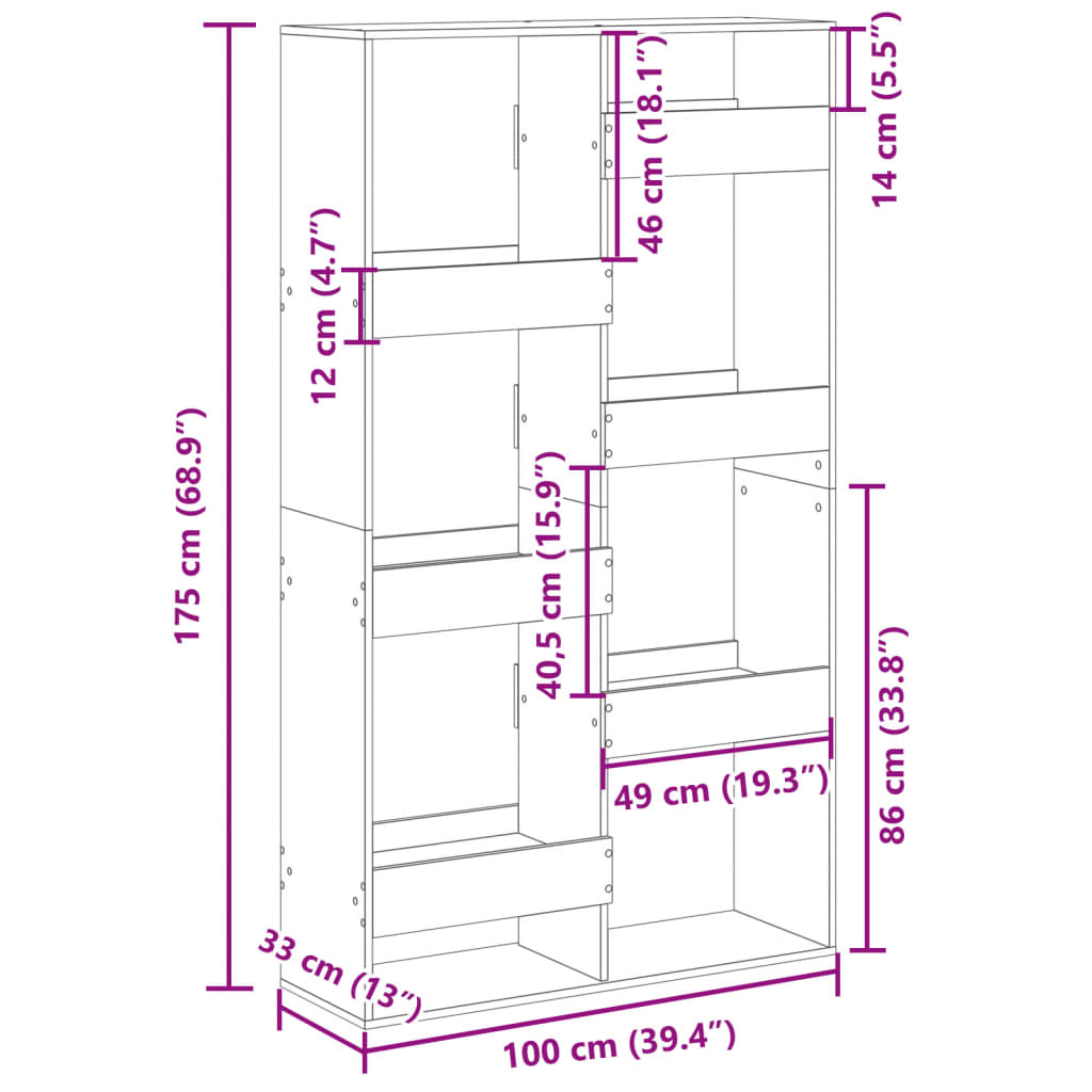 vidaXL Estantería de madera de ingeniería roble Sonoma 100x33x175 cm