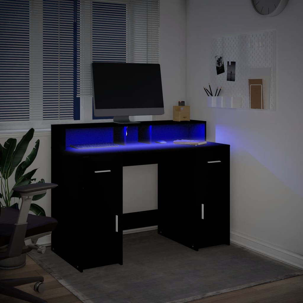 vidaXL Escritorio con luz LED madera ingeniería negro 120x55x91 cm