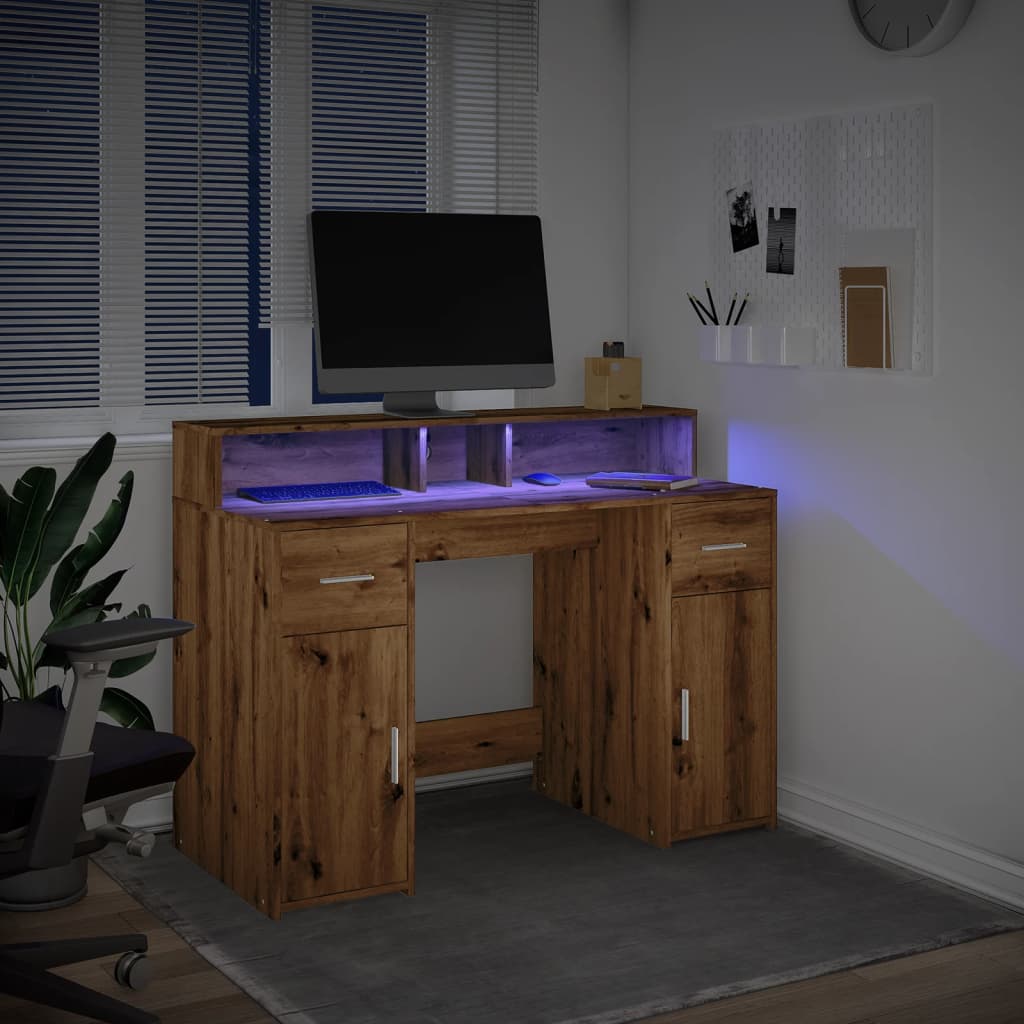 vidaXL Escritorio con LED madera ingeniería roble artisian 120x55x91cm