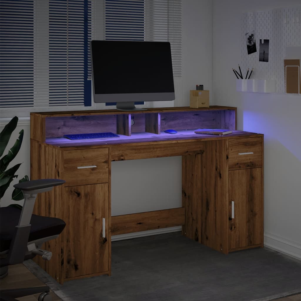 vidaXL Escritorio con LED madera ingeniería roble artisian 140x55x91cm