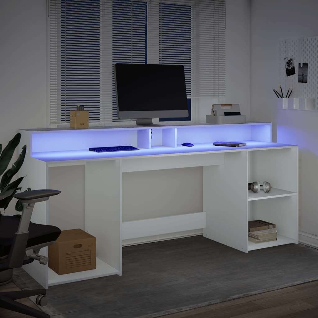 vidaXL Escritorio con luz LED madera ingeniería blanco 200x55x91 cm