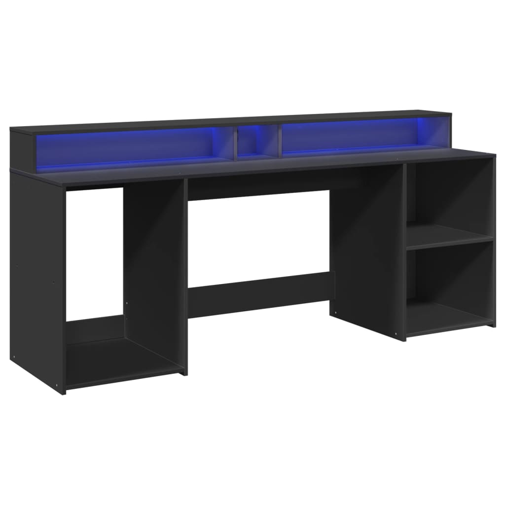 vidaXL Escritorio con luz LED madera ingeniería negro 200x55x91 cm