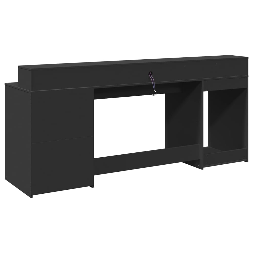 vidaXL Escritorio con luz LED madera ingeniería negro 200x55x91 cm