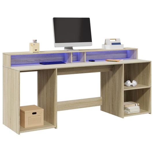 vidaXL Escritorio con LED madera ingeniería roble Sonoma 200x55x91 cm