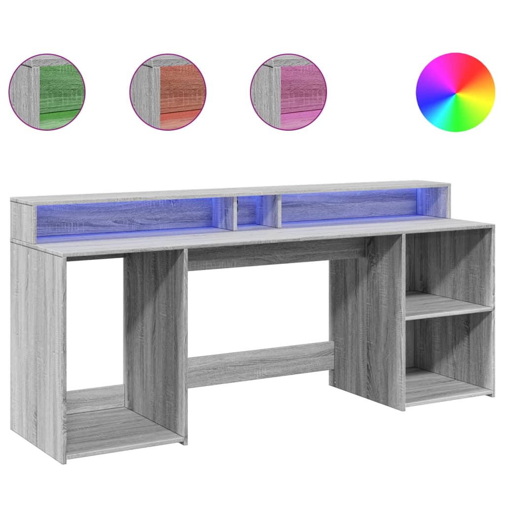 vidaXL Escritorio con LED madera ingeniería gris sonoma 200x55x91 cm