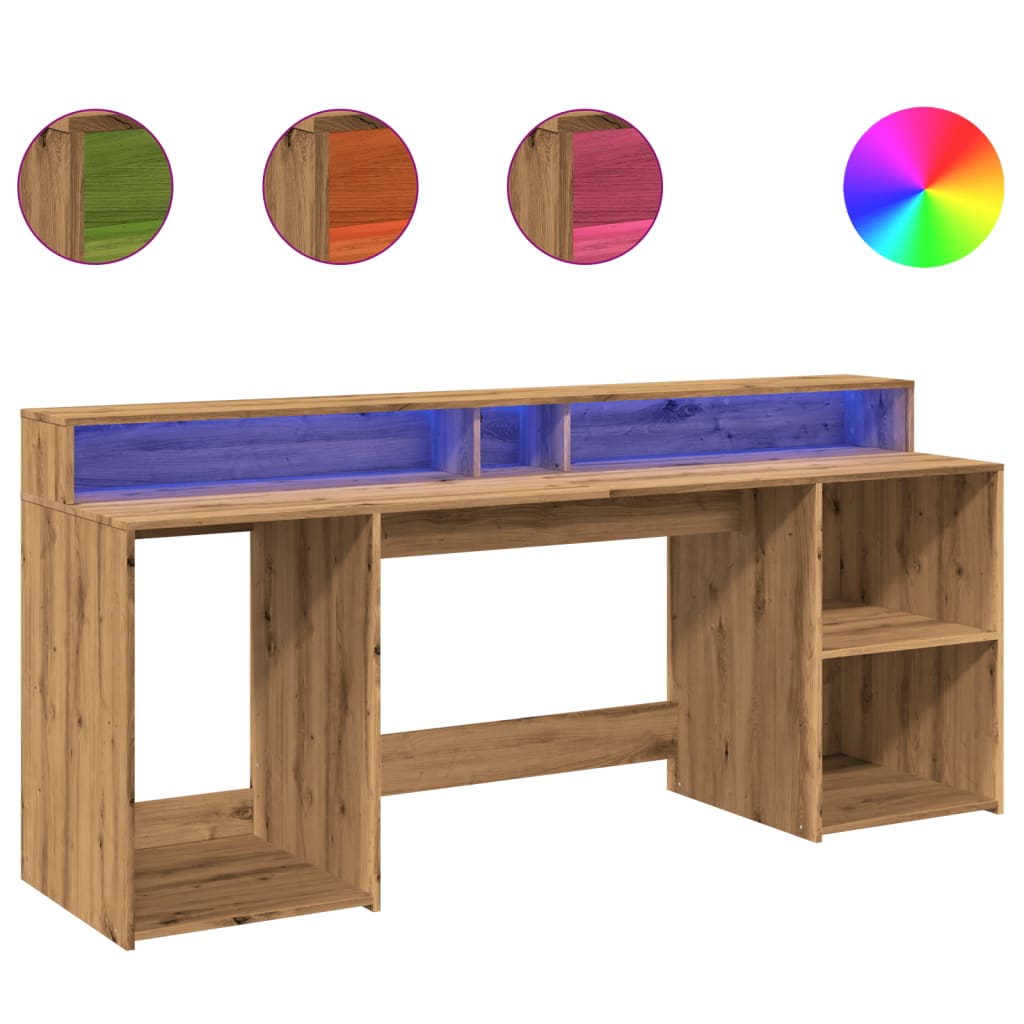 vidaXL Escritorio con LED madera ingeniería roble artisian 200x55x91cm