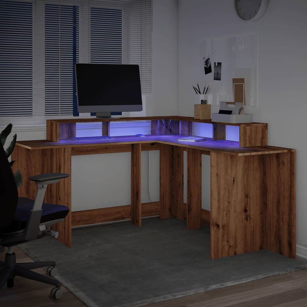 vidaXL Escritorio con luz LED madera ingeniería artisian 152x152x91 cm